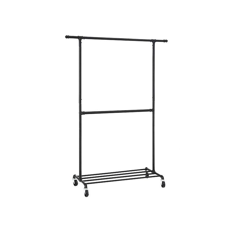 Double Hanging Rod Metal Clothing Rack， Industrial Style Clothes Garment Rack on Wheels