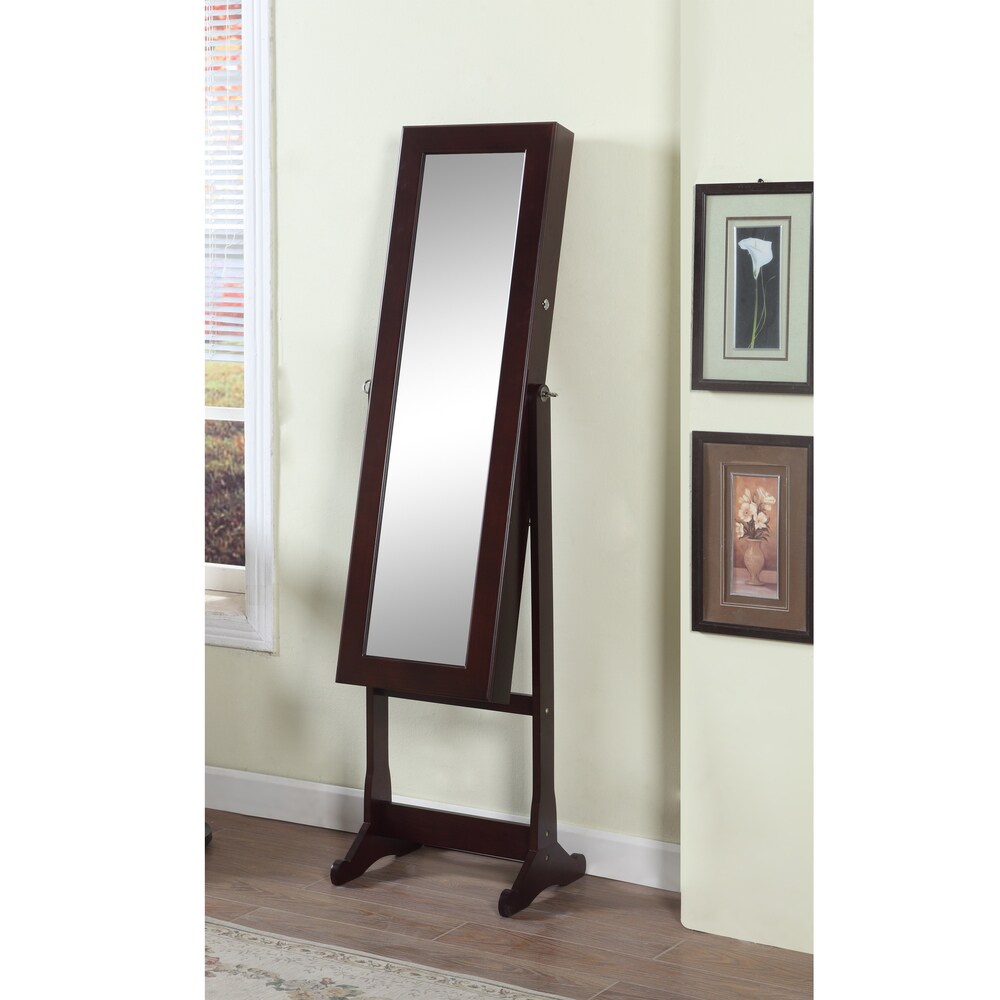 Artiva USA 63 in. Freestanding Full body Walnut Mirror w/ Interior LED Jewelry Armoire