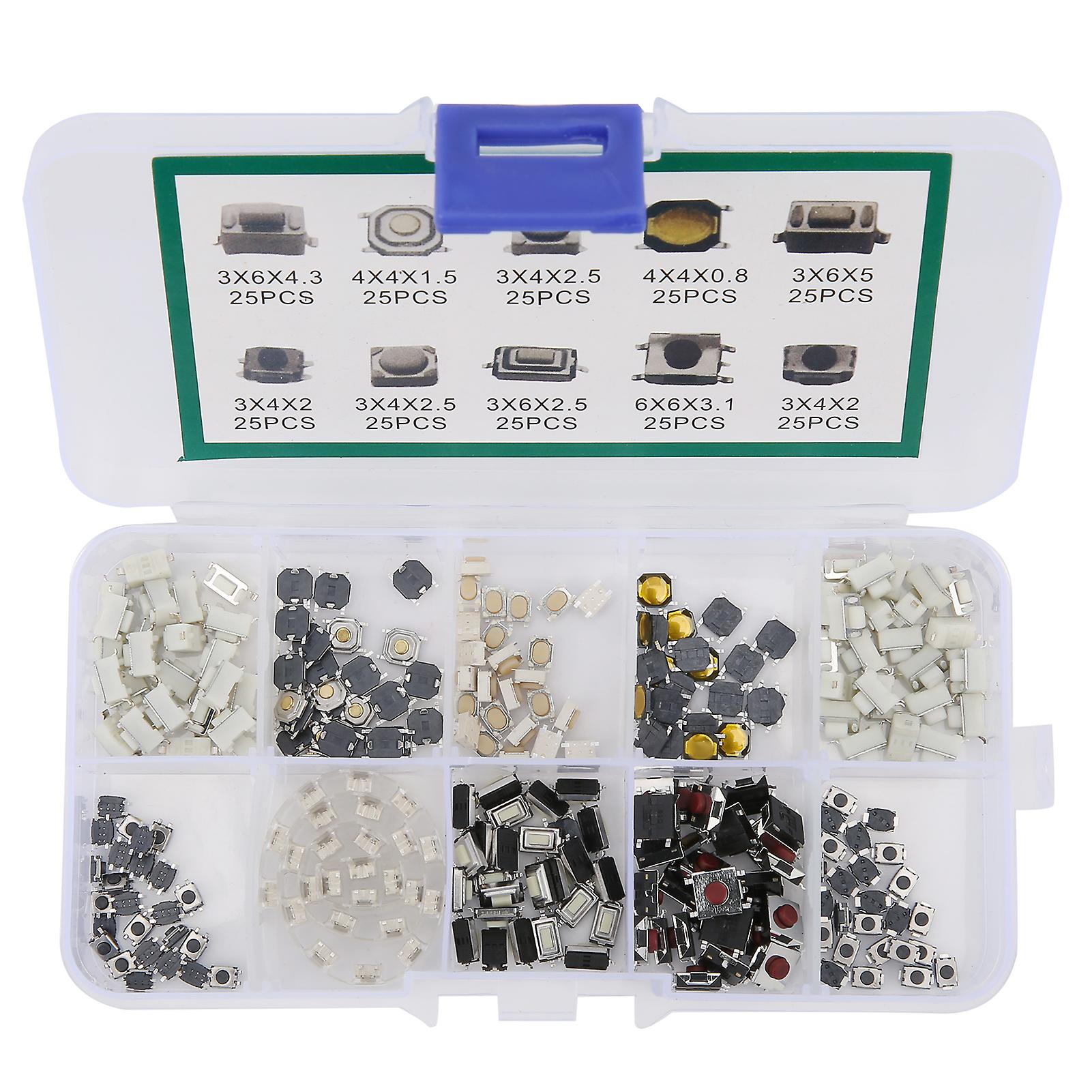 250pcs Tactile Push Button Switch 10 Types Micro Switch Kit For Diy Electronic Products