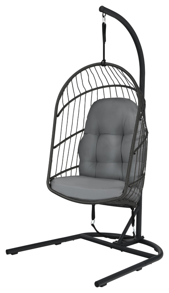 Costway Hanging Wicker Egg Chair w/ Stand Cushion Foldable Outdoor Indoor   Contemporary   Hanging Chairs   by Costway INC.  Houzz