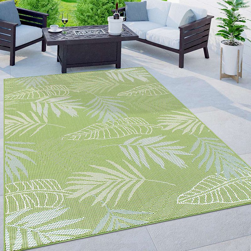 World Rug Gallery Contemporary Floral Leaves Indoor/Outdoor Waterproof Patio Area Rug