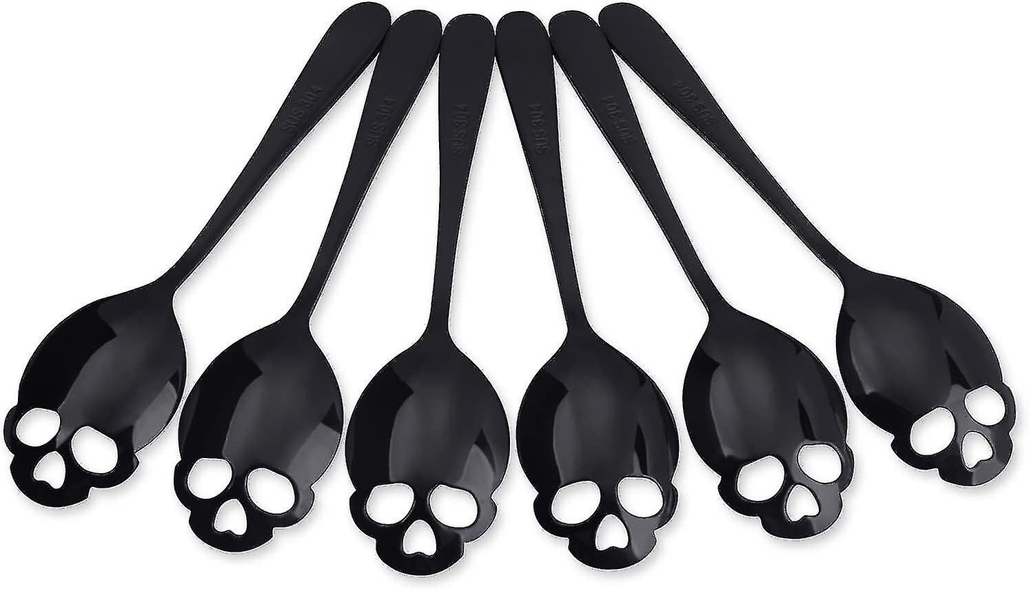 6 Pcs Skull Spoons Stainless Steel 18/8 Beautiful Skull Teaspoons Mixing Spoons Coffee Spoons Set Gr