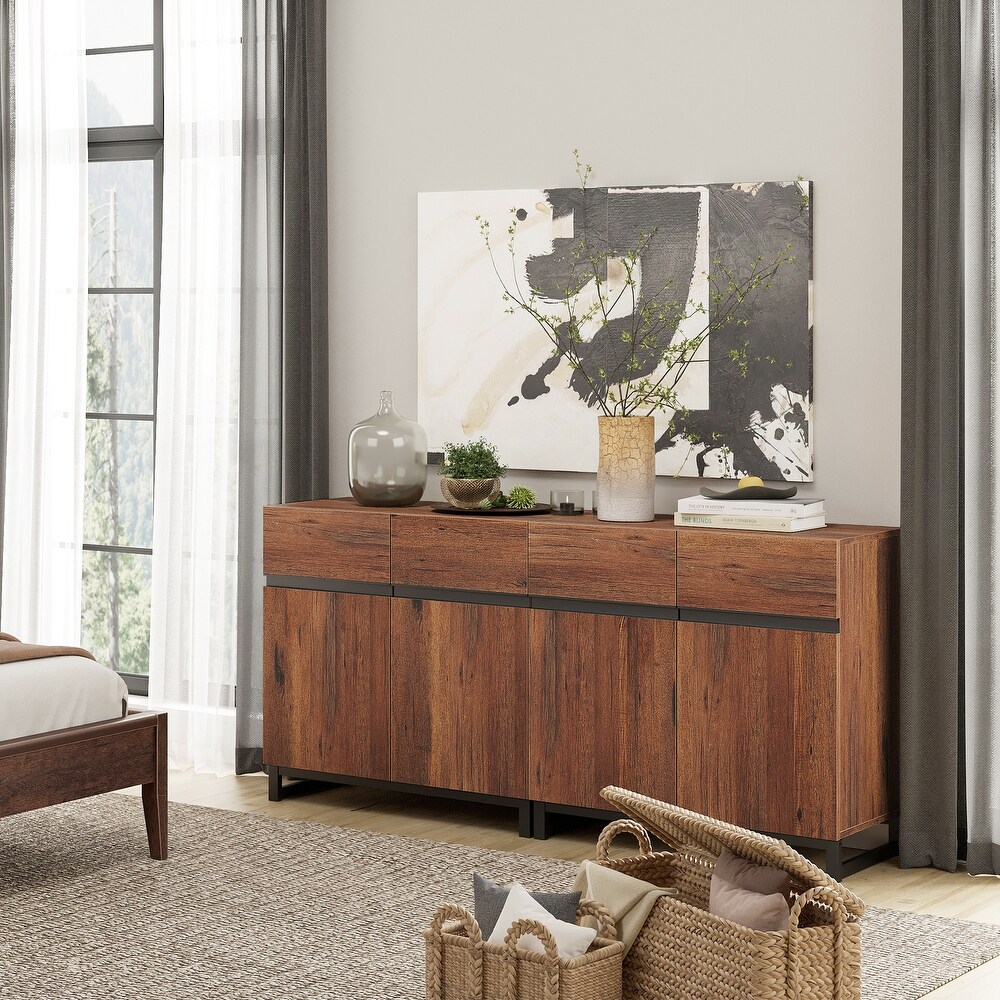 WAMPAT Modern TV Stand with Storage Cabinets for Living Room Bedroom Brown