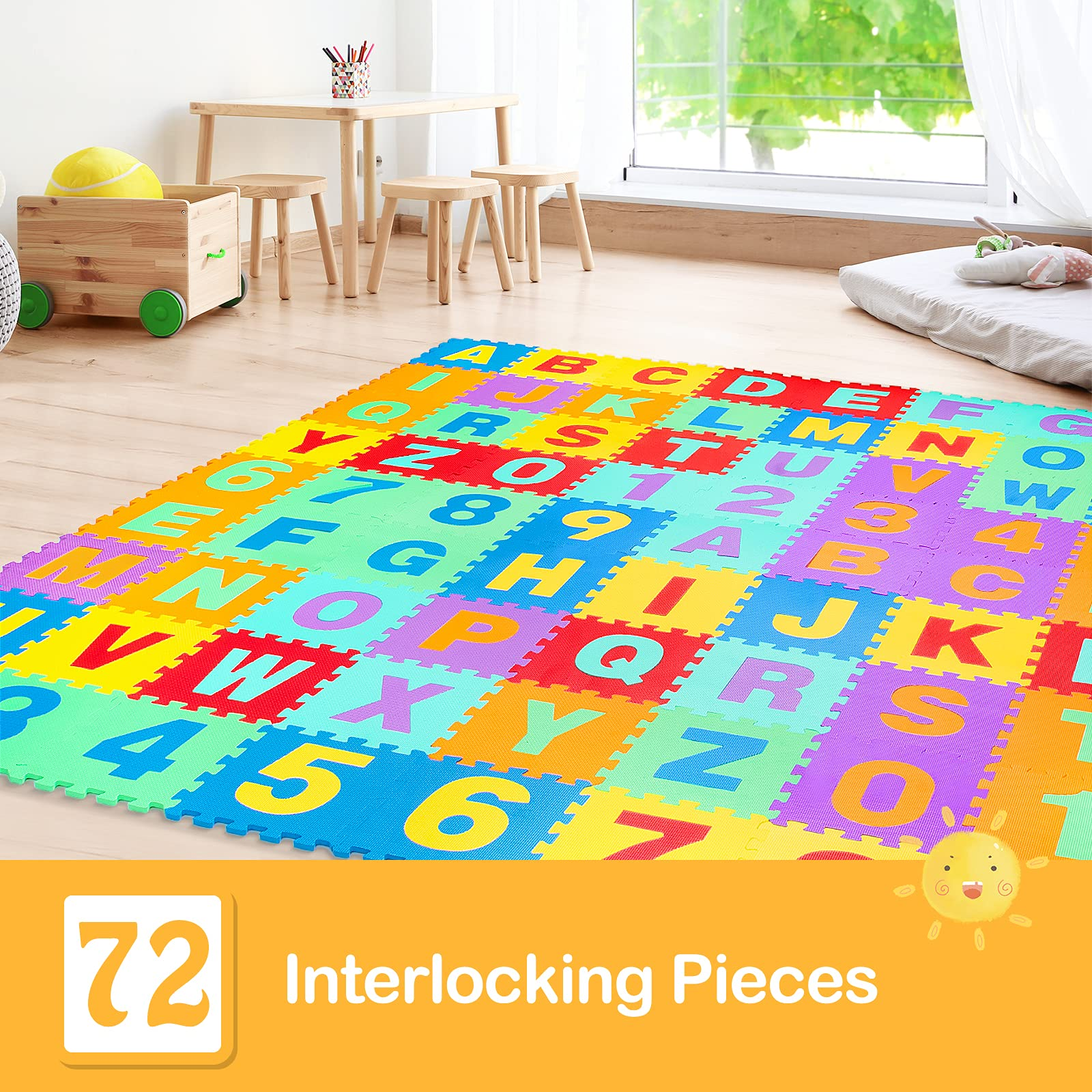 Costzon 72 Pieces Kids Foam Puzzle Floor Play Mat, Baby 0.4'' Thick EVA Floor Mat w/Alphabet and Numbers