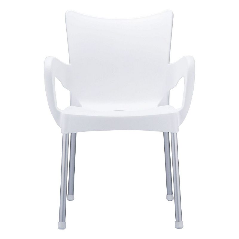 33.25 White and Silver Outdoor Patio Dining Arm Chair