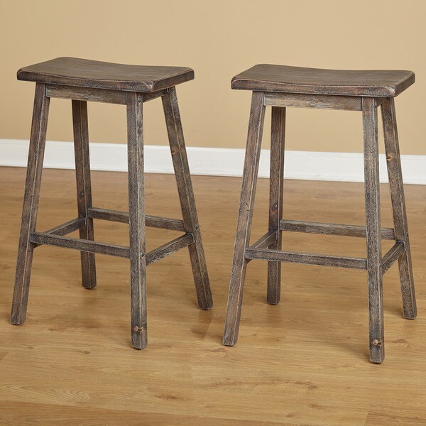 Simple Living Marney Rubberwood Saddle Bar Stools (Set of 2)