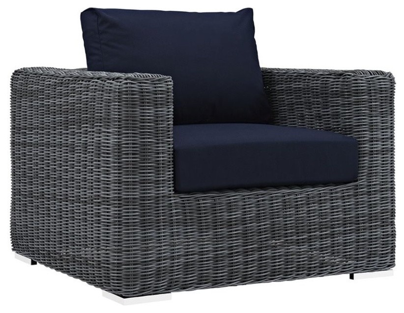 Summon Outdoor Patio Fabric Sunbrella Armchair   Tropical   Outdoor Lounge Chairs   by ZFurniture  Houzz