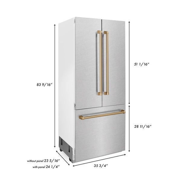 ZLINE 36” Autograph Edition 19.6 cu. ft. Built-in 3-Door French Door Refrigerator with Internal Water and Ice Dispenser