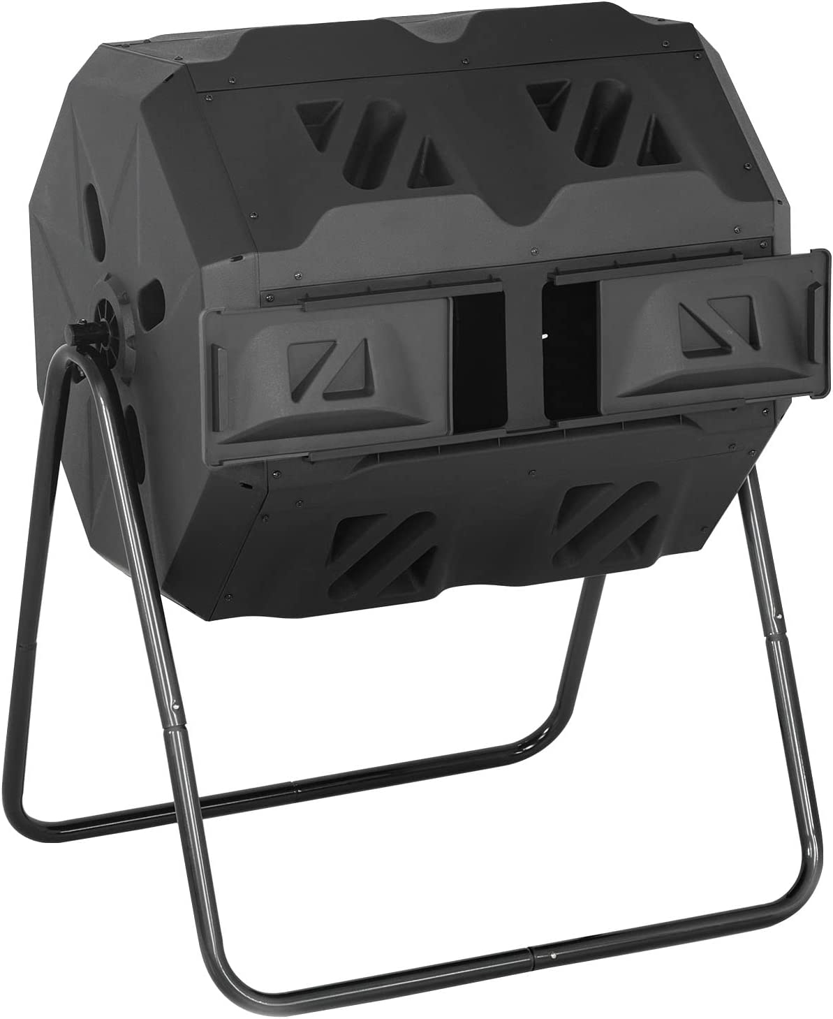 43 Gallon Compost Bin Outdoor Tumbling Composting Bins Compost Tumbler Bucket Trash Can w/ Dual Chamber Sliding Doors for Garden Patio,Black Door