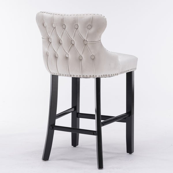 Upholstered Barstools with Button Tufted Decoration and Wooden Legs