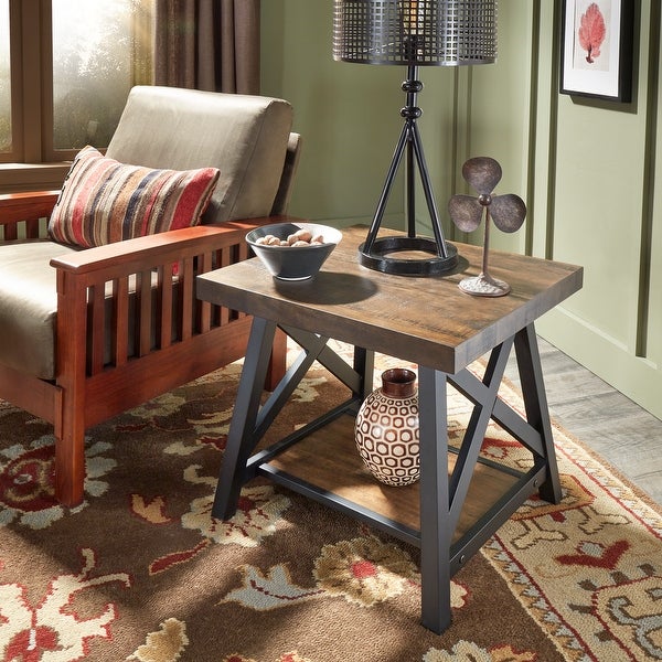 Bryson Rustic X-Base End Table with Shelf by iNSPIRE Q Classic