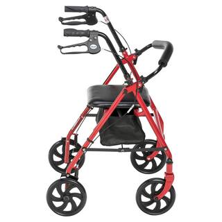 Drive Medical Four Wheel Rollator Rolling Walker with Fold Up Removable Back Support Red 10257RD-1