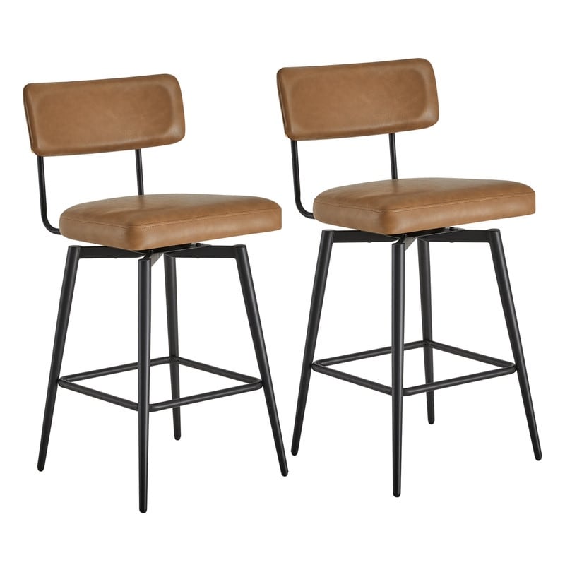 Elise Counter Height Swivel Bar Stool Chairs Set of 2 with Metal Frame