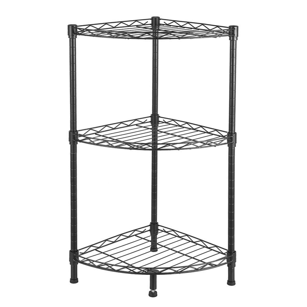 Karl home Corner Black 3-Tier Metal Freestanding Garage Storage Shelving Unit (13.78 in. W x 31.5 in. H x 13.78 in. D) 302992573266