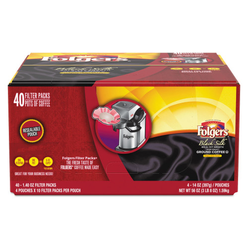 Folgers Coffee Filter Packs， Black Silk， 1.4 oz Pack， 40Packs/Carton (00016)