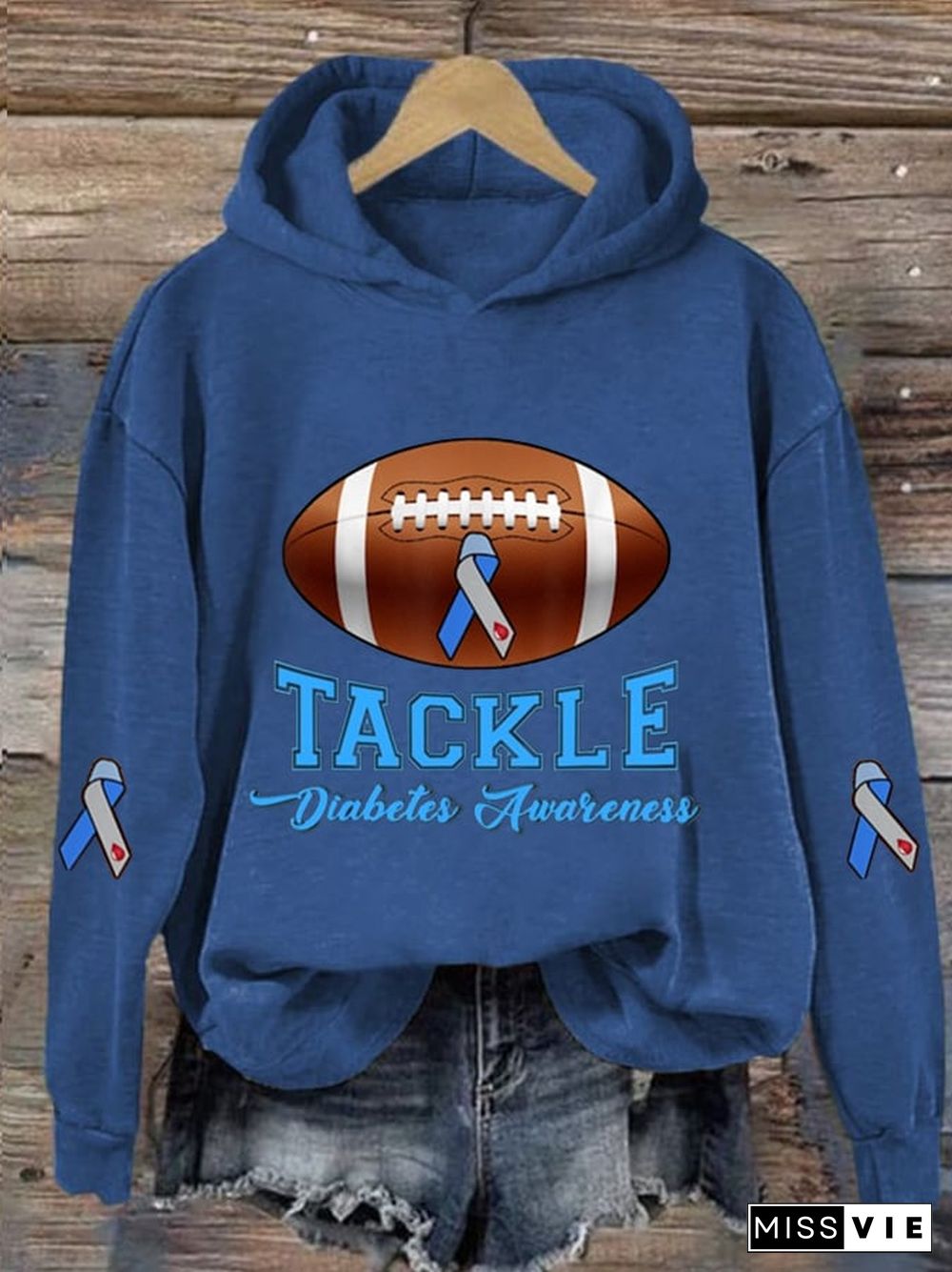 Women's Tackle Diabetes Awareness Print Casual Hoodie