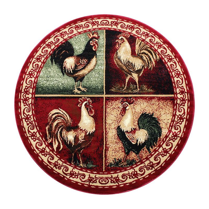 Masada Rugs Masada Rugs 4'x4' Round Rooster Design Area Rug - Design L379