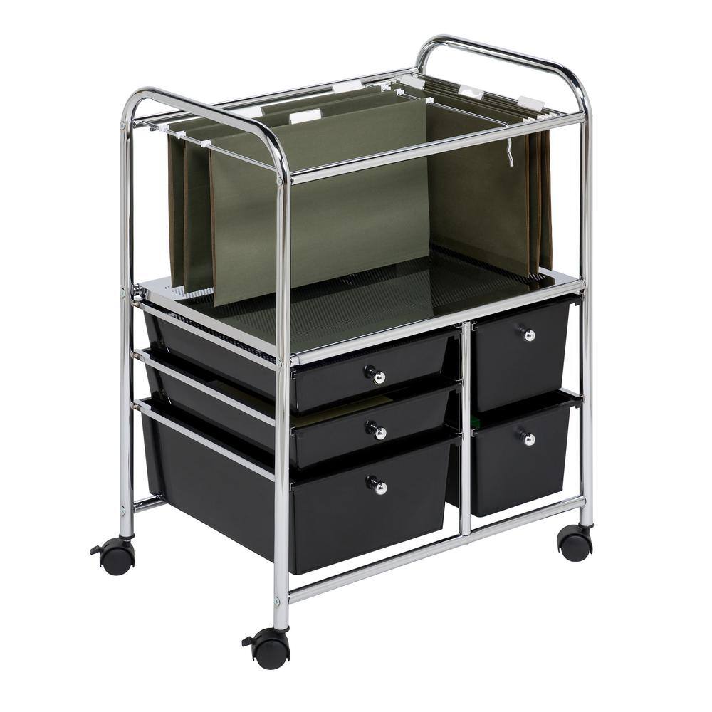 Honey-Can-Do 5-Drawer Filing Cart Chrome  Black CRT-01512