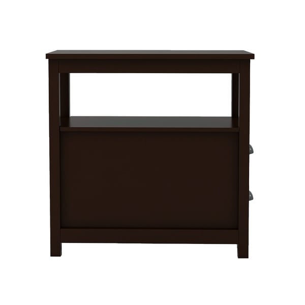 Narrow Nightstand End Table with 2 Drawers， Metal Semicircular Handles and Open Shelf， 23.62