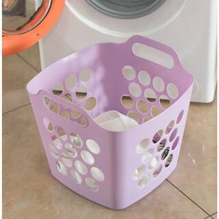 Basicwise Flexible Plastic Carry Laundry Basket Holder Square Storage Hamper with Side Handles Purple QI003857.PUR