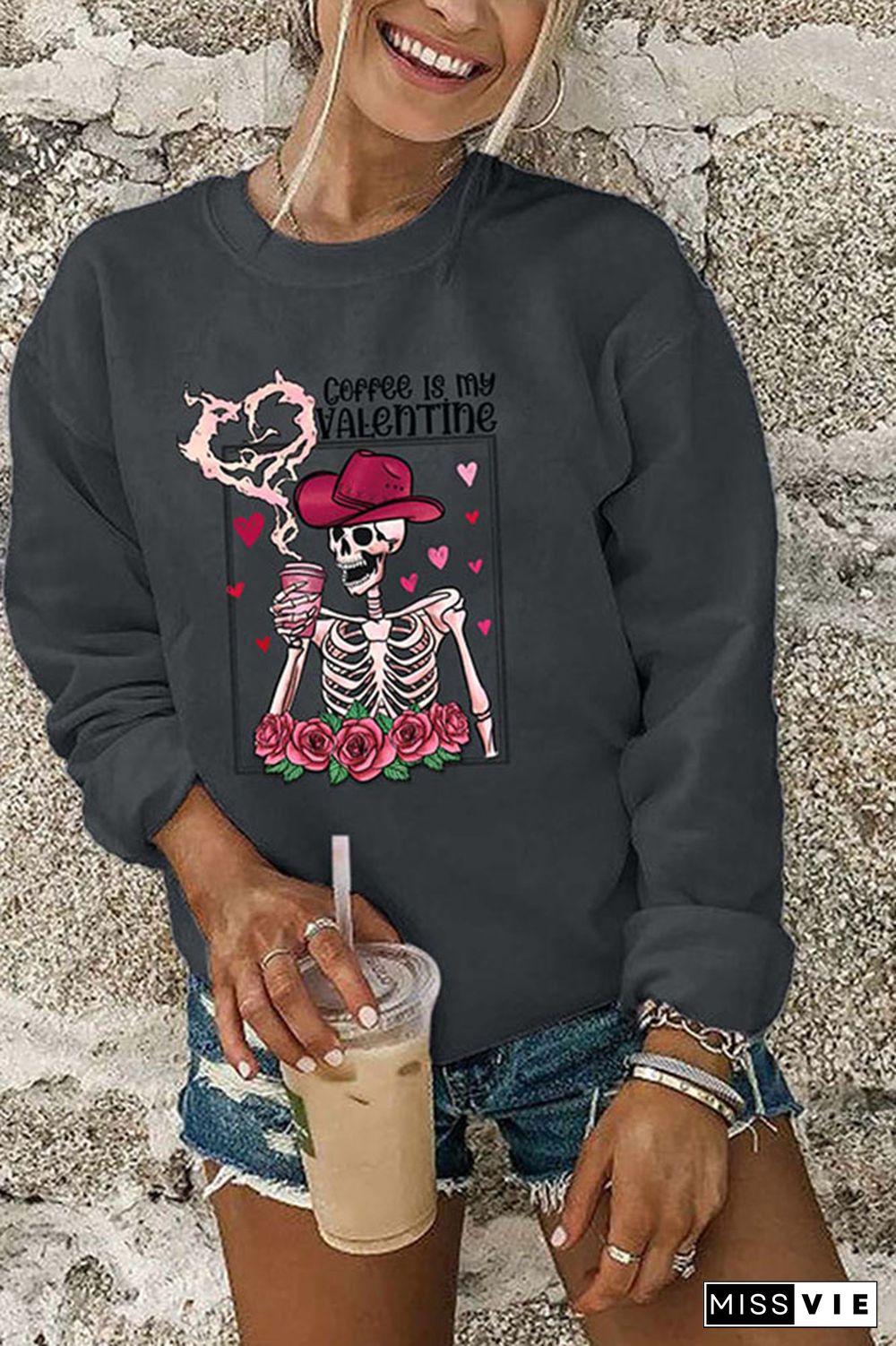 Skeleton Coffee is My Valentine Classic Crew Sweatshirt Wholesale