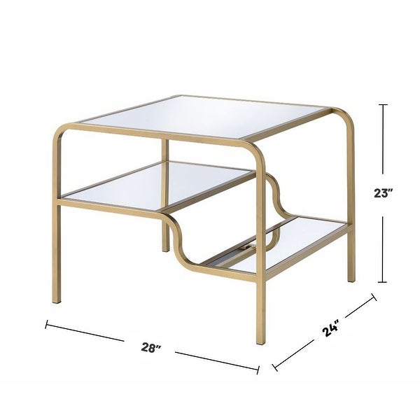 2 Mirror Open Compartments End Table in Gold Finish