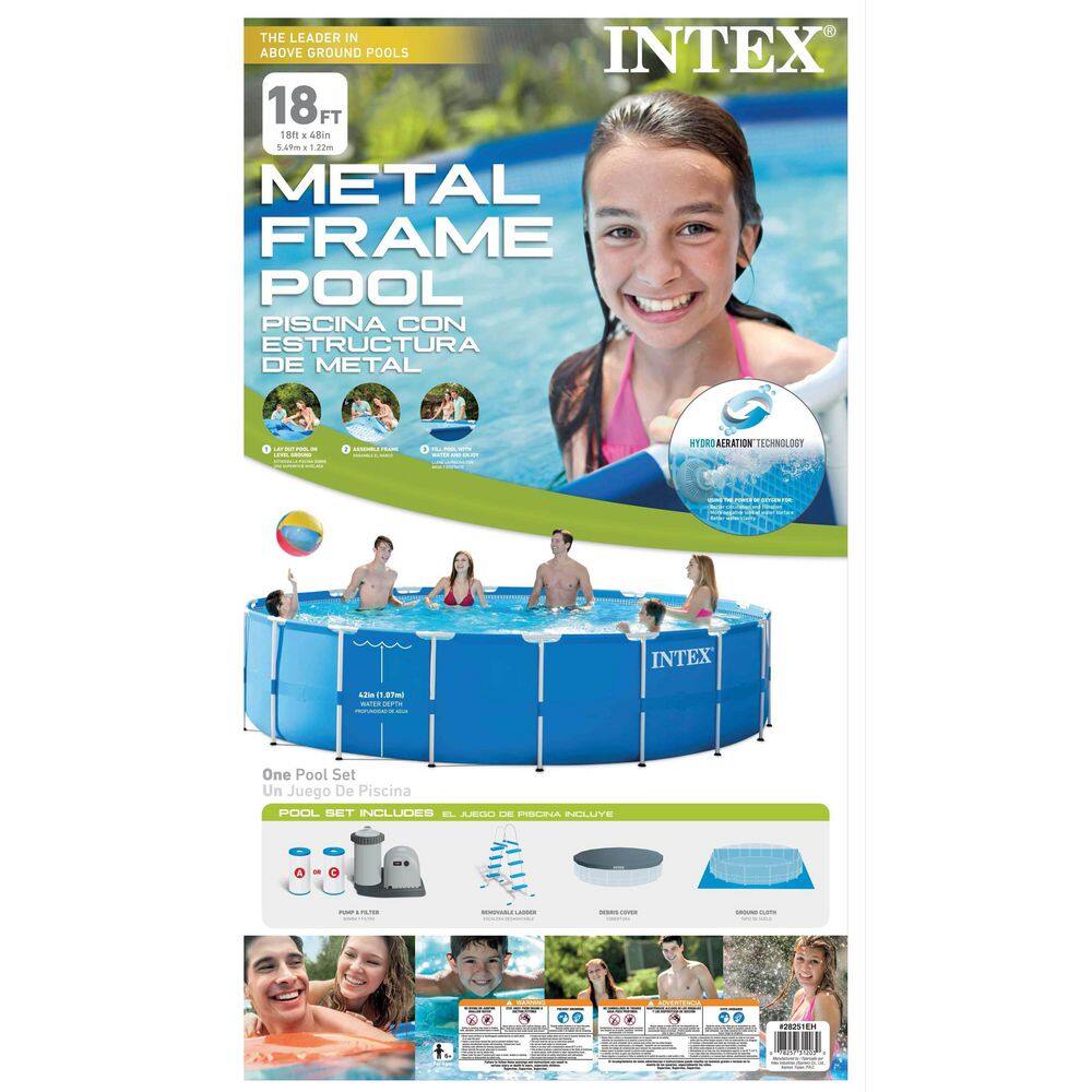 Intex 18 ft. x 48 in. Metal Frame Swimming Pool Set with Pump Plus Filter Cartridges (6) 28253EH + 6 x 29000E