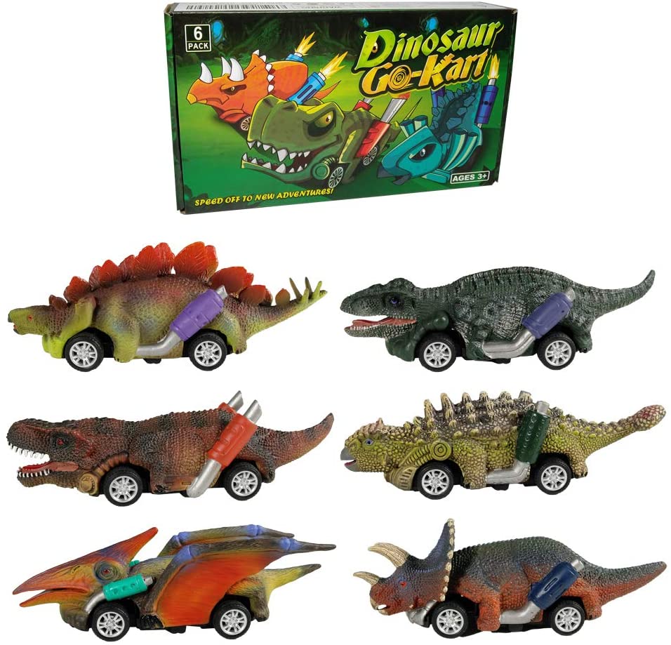 DINOBROS Dinosaur Toy Pull Back Cars， Pull Back Toy Cars