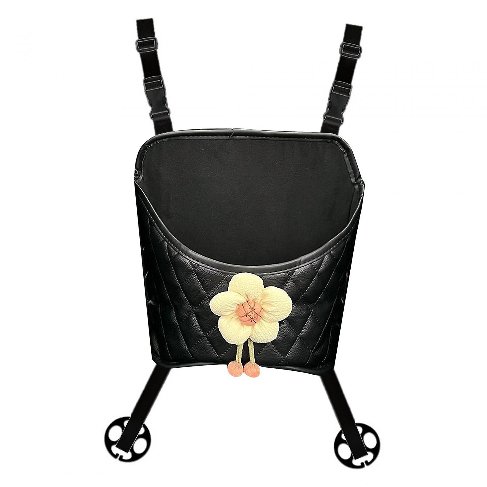 Auto Organizer Large Capacity Car Purse Holder For Cup Cosmetic Sundries Black Flower