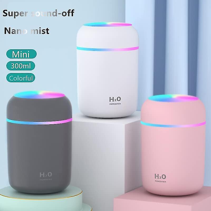 Colorful Mini Cute Humidifier Usb 300ml Portable With 7 Colors 2 Mist Modes Ultra Quiet Suitable For Home Car Bedroom Office And Travel (gray)