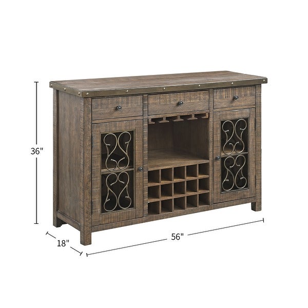 2 Doors and 3 Drawers Wood Server with Metal Hardware in Weathered Cherry