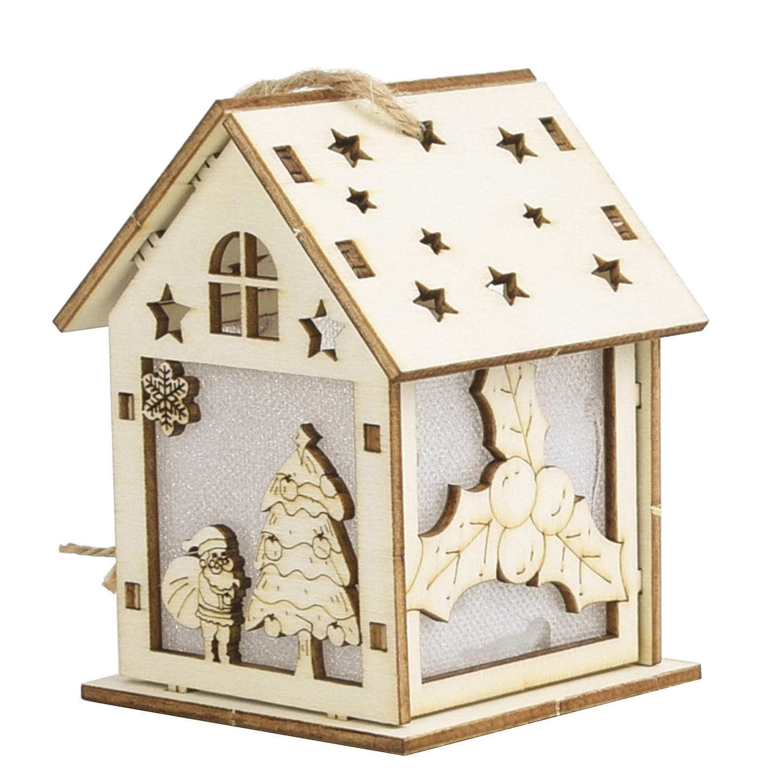 Christmas Diy Wooden House Random Light Color With Rope Christmas Tree Hanging Decoration No.300174