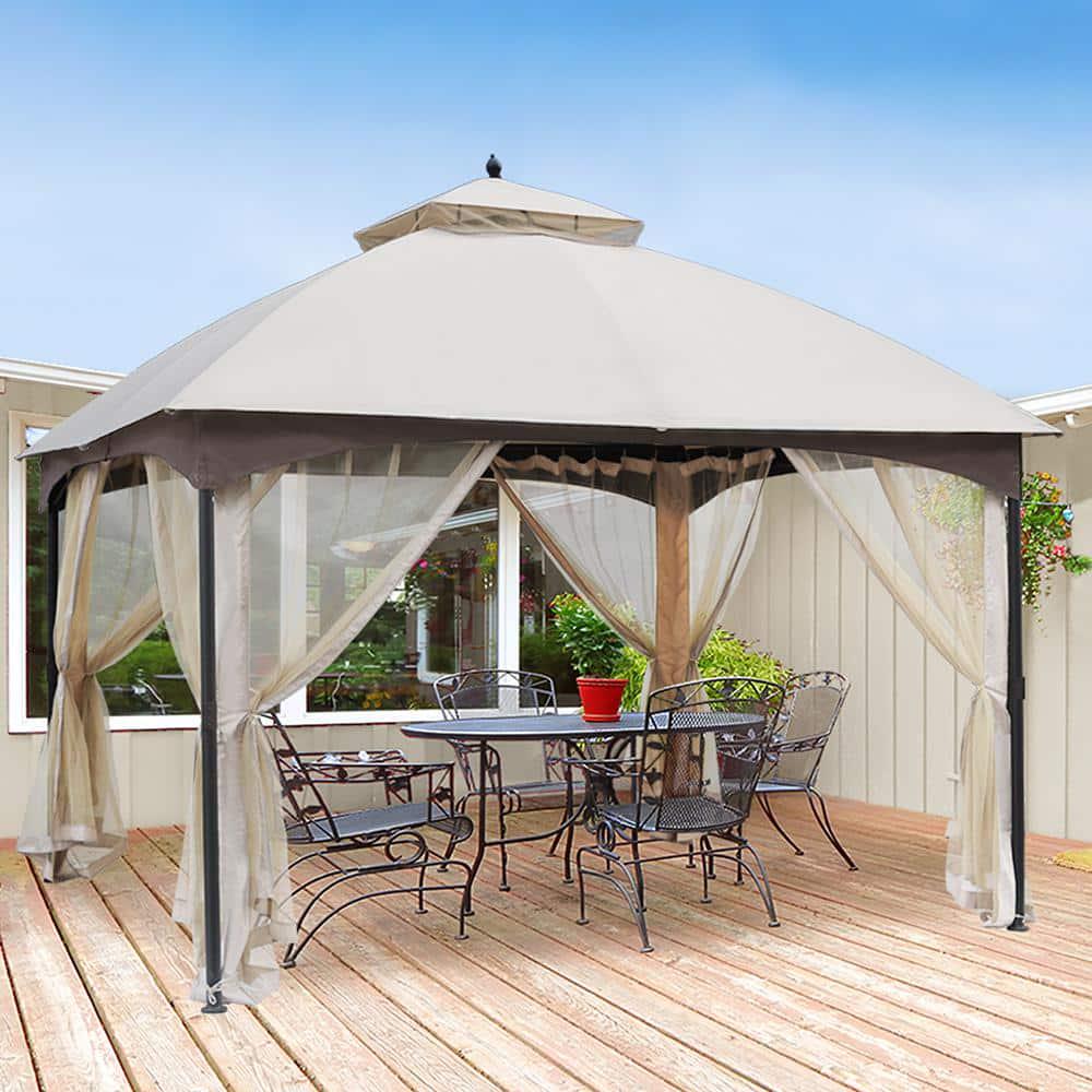 LAUREL CANYON 10 ft x 12 ft Beige Soft Top SteelMetal Outdoor Patio Gazebo