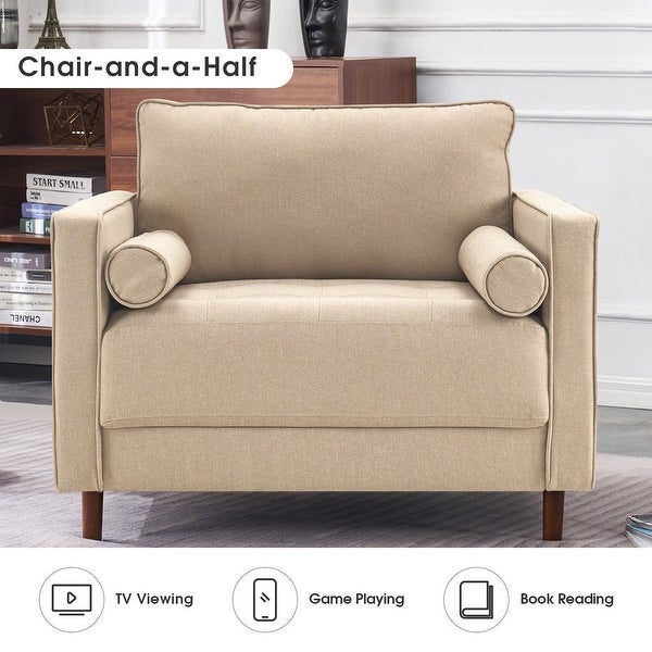 Mcombo Accent Chair， Linen Lounge Sofa Couch with Pillows， Large Club Armchair for Living Room Bedroom