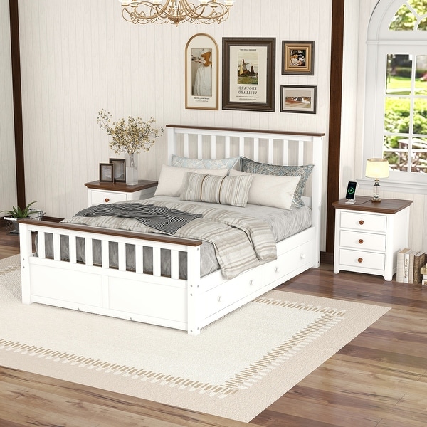 3-Pieces Bedroom Sets with Woodedn Platform Bed and Two Nightstands - - 37700962