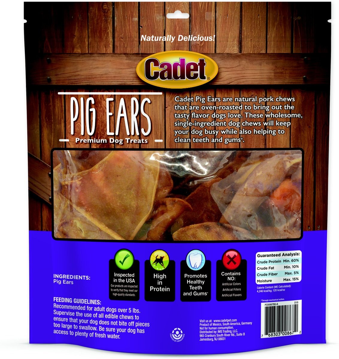 Cadet Natural Pig Ears Dog Treats， 12 count