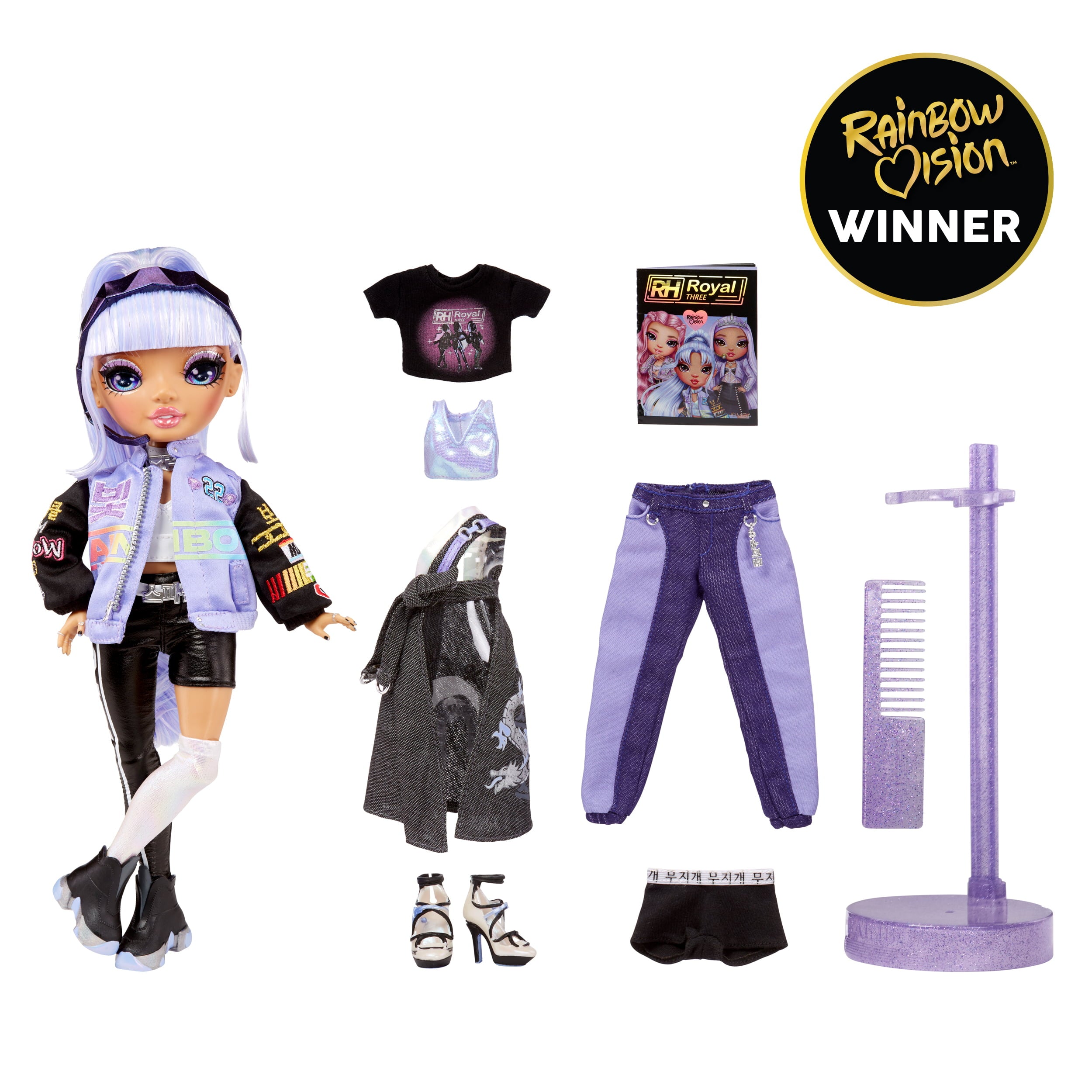 Rainbow High™ Rainbow Vision™ Royal Three K-pop – Tessa Park™ (Periwinkle Blue) Fashion Doll. 2 Designer Outfits to Mix & Match with Microphone Headset & Band Merch PLAYSET, Great Gift for Kids 6-12 Y