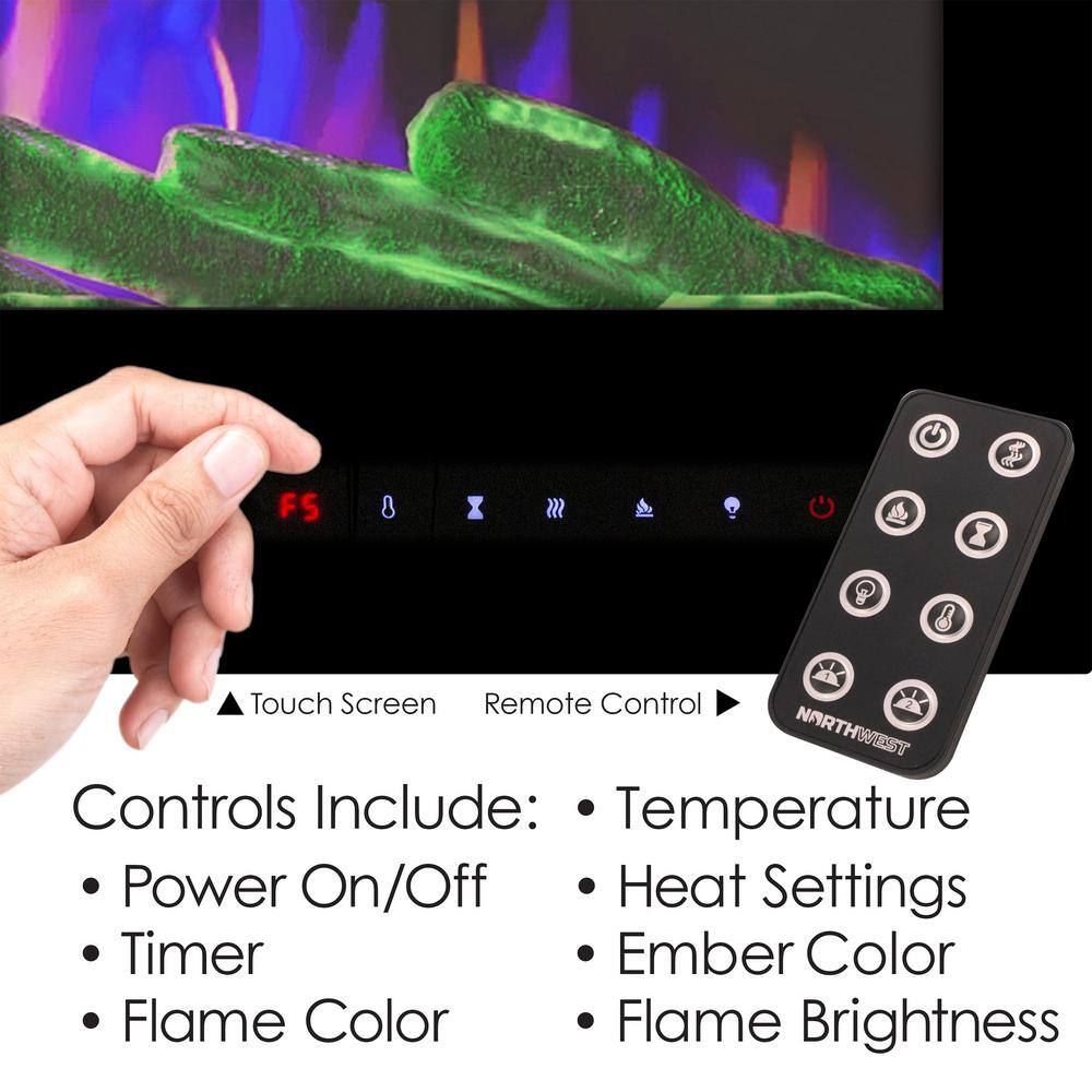 72 inch Electric Fireplace- Wall Mount or Recessed-3 Color LED Flame 10 Ember Bed Colors 3 Media-Touch Screen  Remote 415726NLV