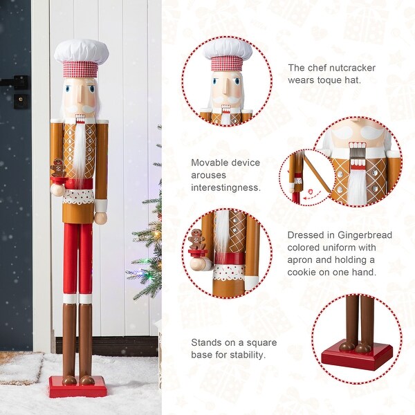 Glitzhome 42H Wooden Christmas Gingerbread Chef Nutcracker