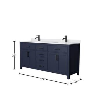 Wyndham Collection Beckett 72 in. W x 22 in. D x 35 in. H Double Sink Bathroom Vanity in Dark Blue with White Cultured Marble Top WCG242472DBBWCUNSMXX