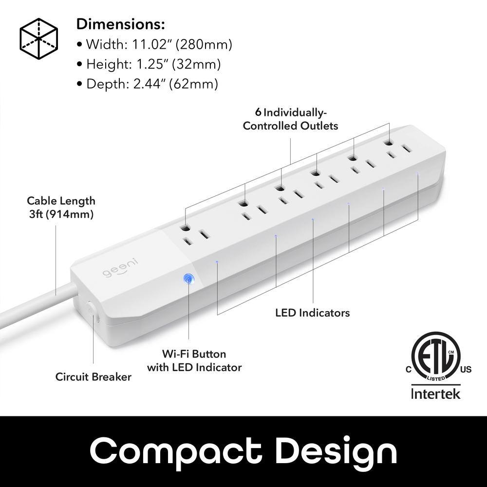 Geeni Surge 6-Outlet Smart Wi-Fi Surge Protector GN-SW003-199