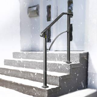 VEVOR 2 ft. Wrought Iron Handrail Fit 2 or 3 Steps Handrails for Outdoor Steps Flexible Porch Railing Black LTFS2H3BHSGM00001V0