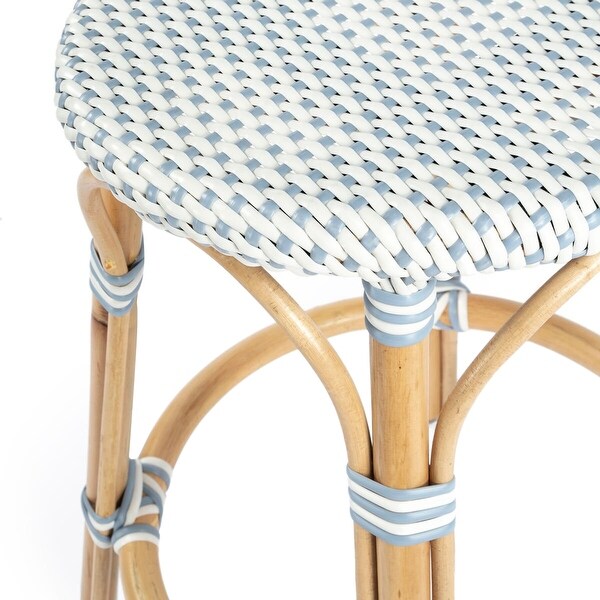 Offex Tobias Transitional Twilight Blue and White Rattan Counter Stool - 16