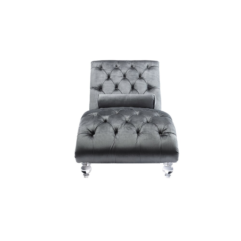 Velvet Button Tufted Chaise Lounge Chair Indoor Leisure Sofa Couch w/Bolster Pillow  Nailhead Trim   Turned Legs for Living Room