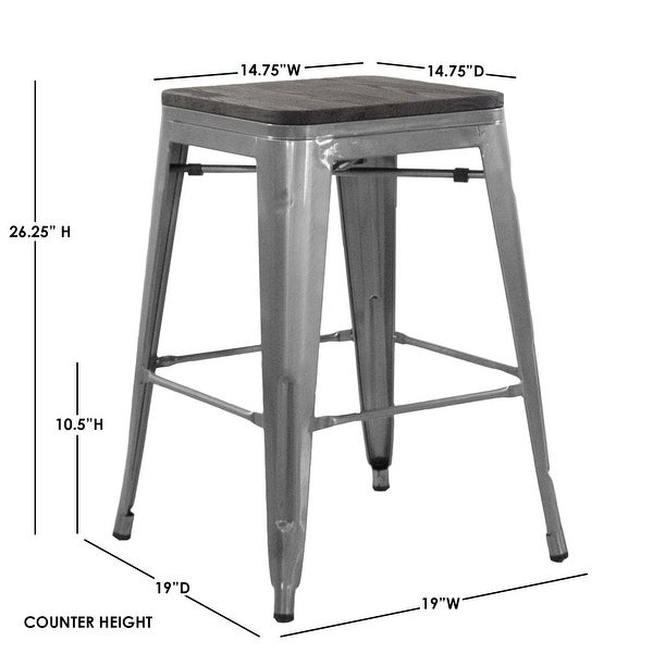 (Set of 4) Williston Modern Industrial Elm Wood Wide Counter 26” and Bar 30” Stool