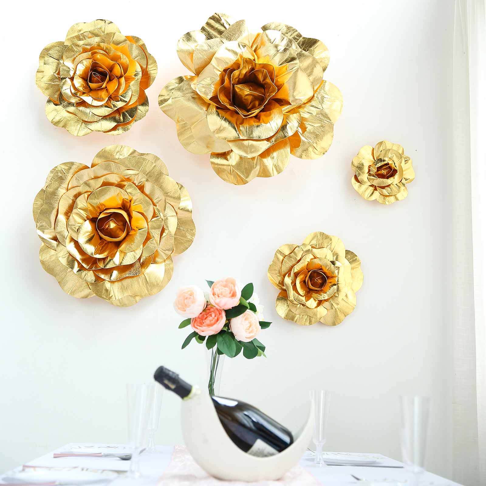 4 Pack Large Metallic Gold Real Touch Artificial Foam DIY Craft Roses 12