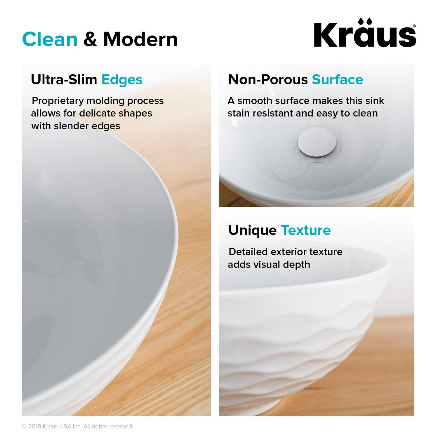 KRAUS Viva Round White Porcelain Ceramic Vessel Bathroom Sink with Pop-Up Drain， 16 1/2 in. D x 5 1/2 in. H