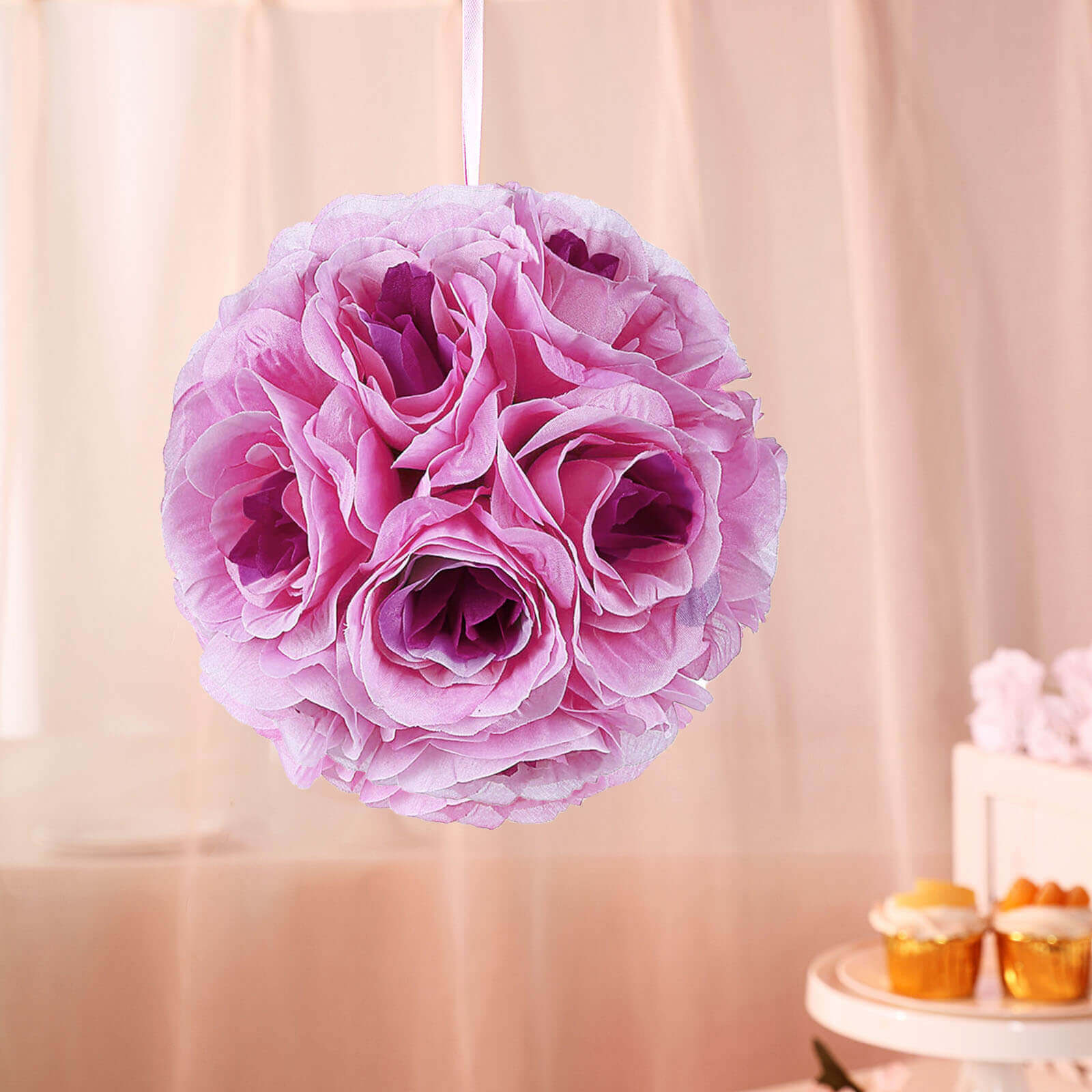 2 Pack Lavender Lilac Artificial Silk Rose Kissing Ball, Flower Ball 7