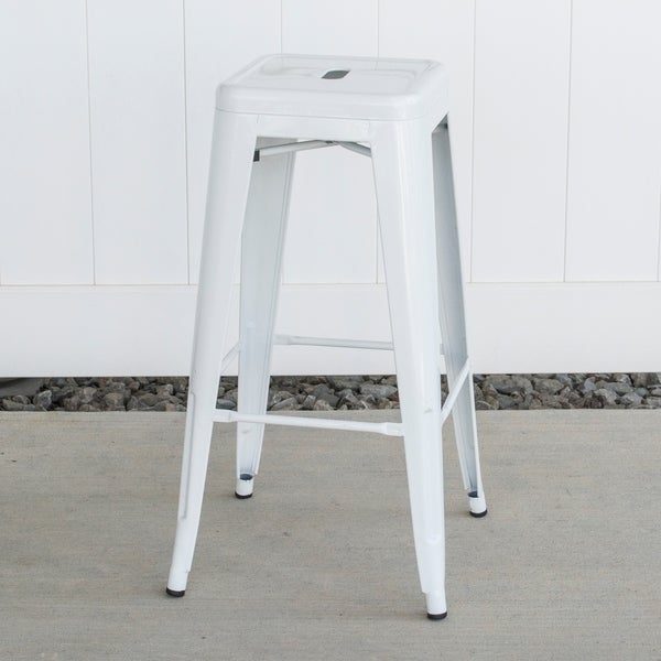 AmeriHome Loft White 30 in. Metal Bar Stool 3 Piece