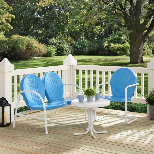 Griffith 3pc Outdoor Conversation Set With Loveseat Arm Chair amp Accent Table Sky Blue Crosley